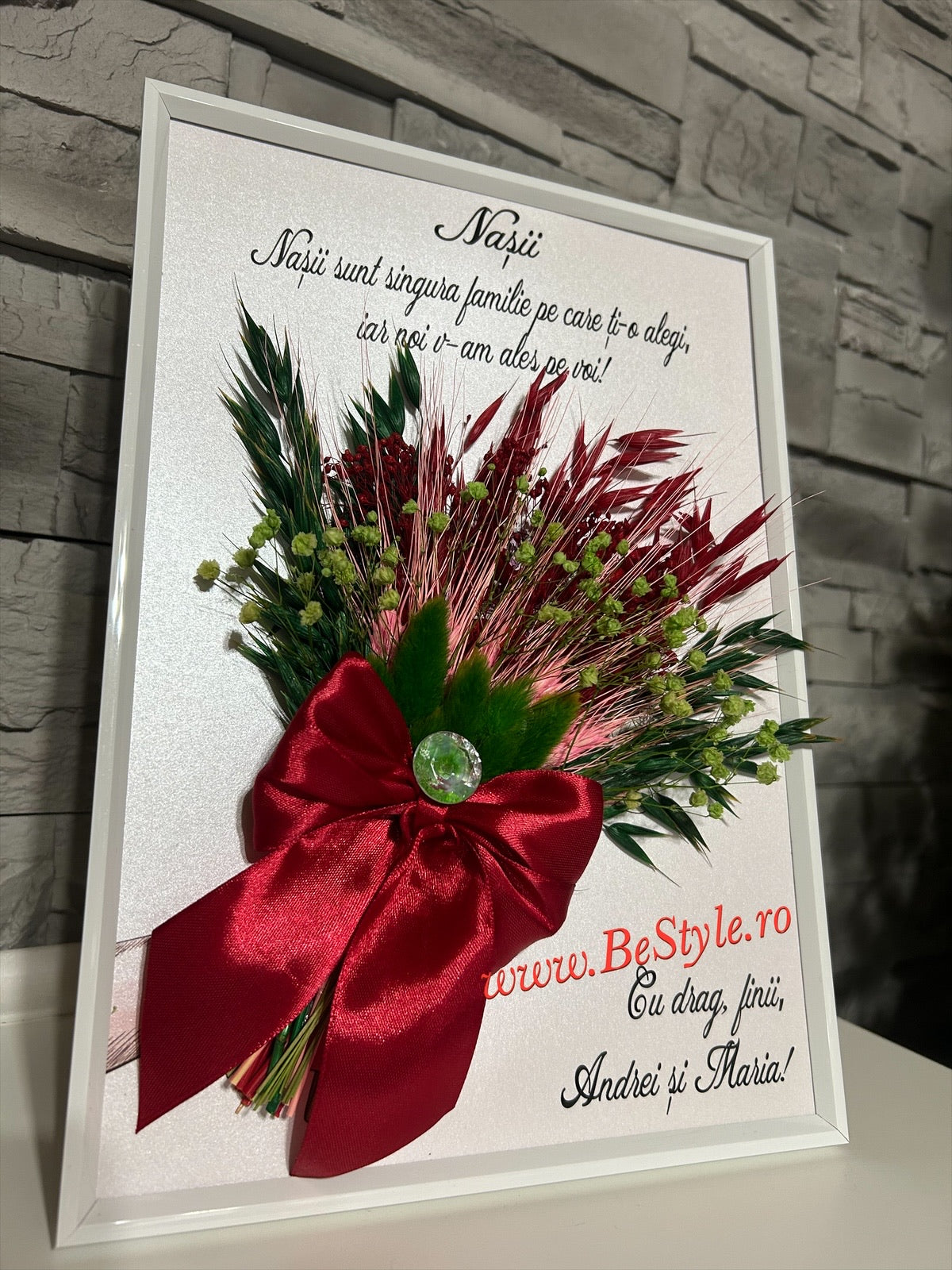 Tablou botez sau nunta pentru nasi - cu flori uscate
