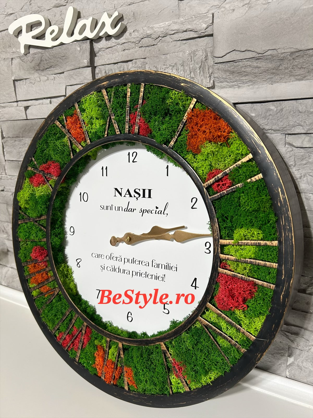 Ceas de perete cu licheni personalizat pentru nasi 02