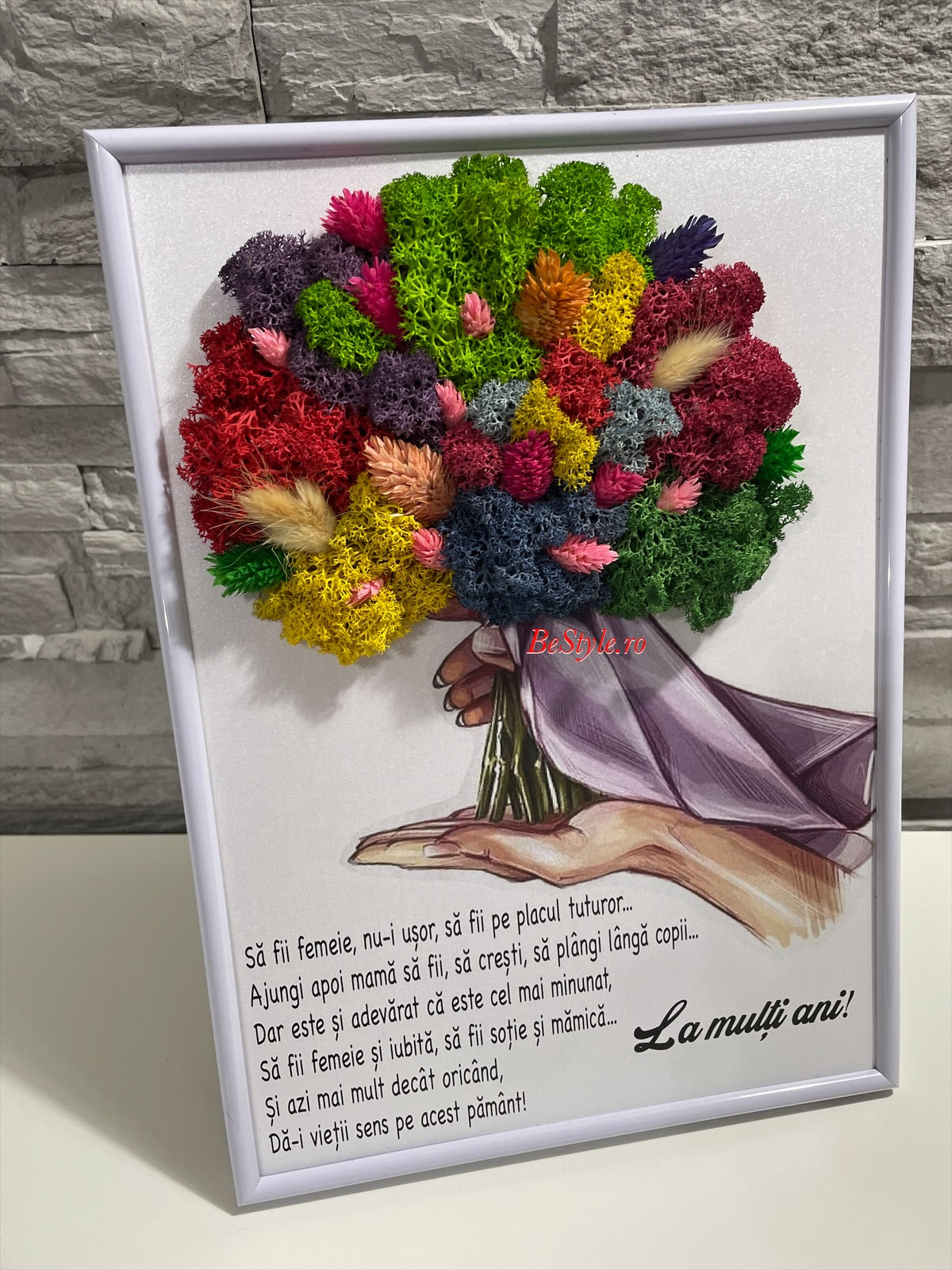 Tablou personalizat cu buchet din licheni A4