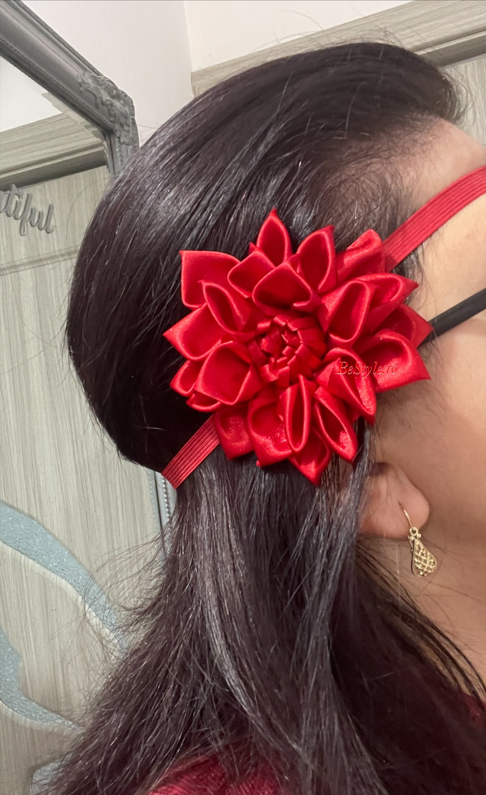 Bentita elastica cu floare handmade 01