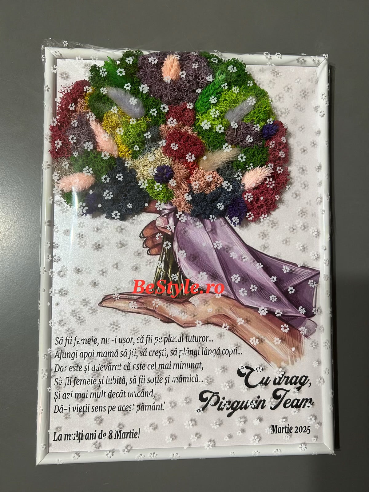 Tablou personalizat cu buchet din licheni A4