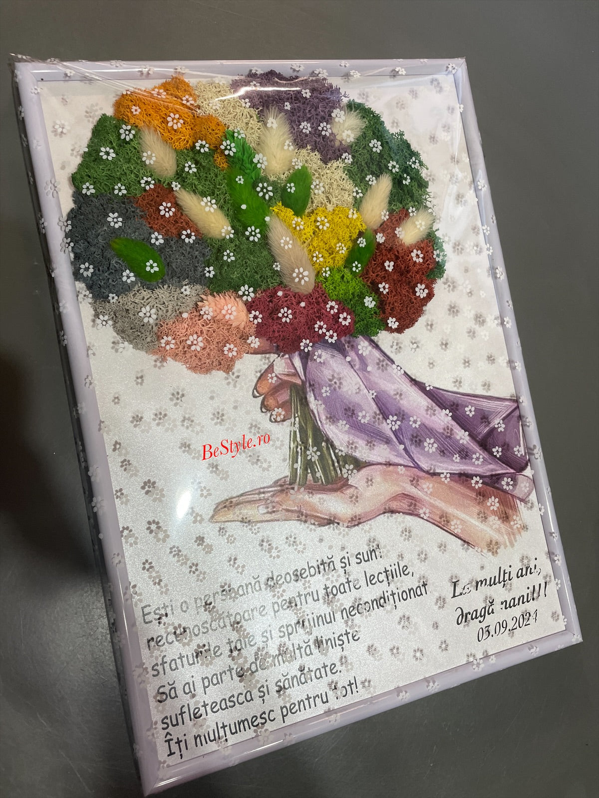 Tablou personalizat cu buchet din licheni A4