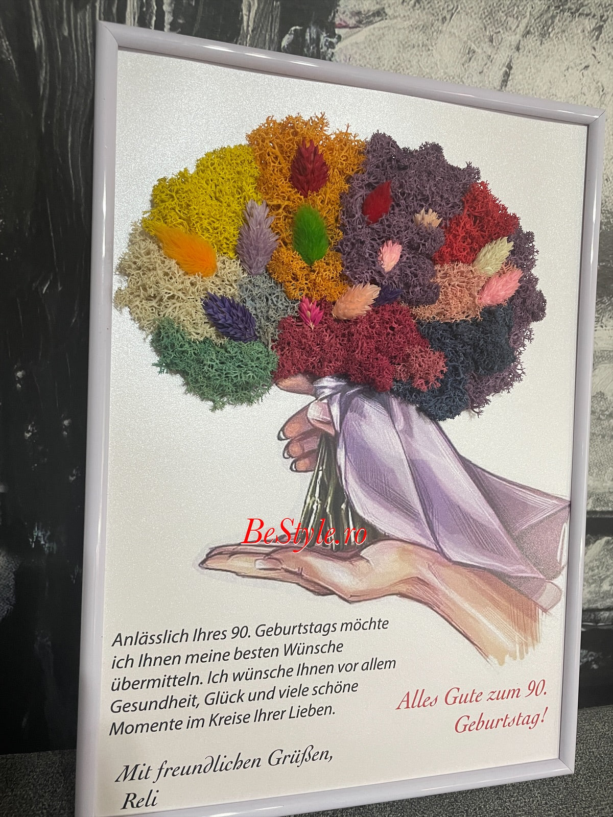 Tablou personalizat cu buchet din licheni A4