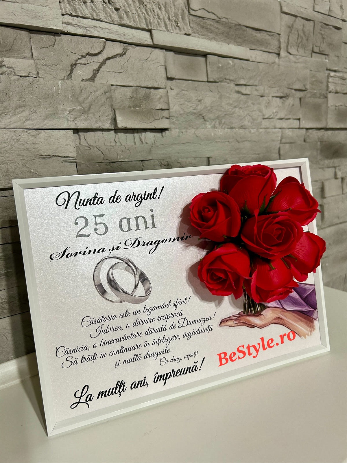 Tablou cadou nunta de argint cu trandafiri de sapun