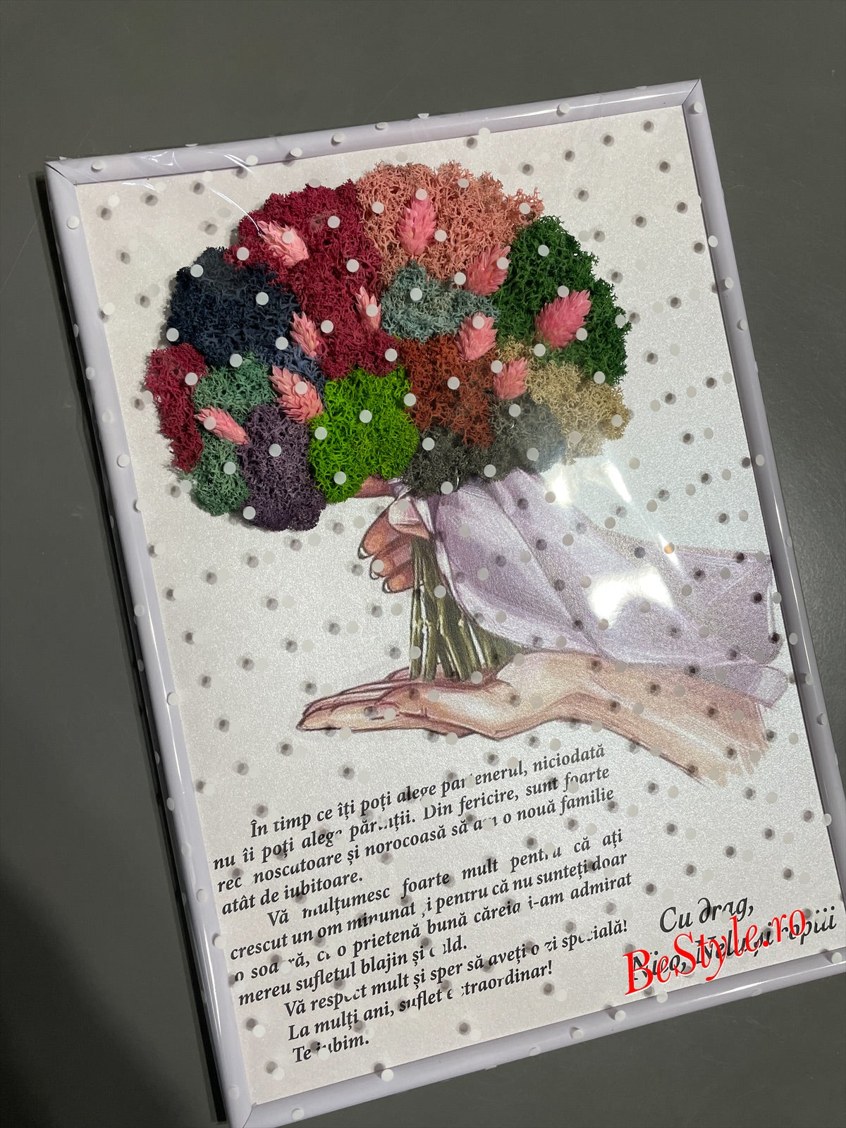 Tablou personalizat cu buchet din licheni A4