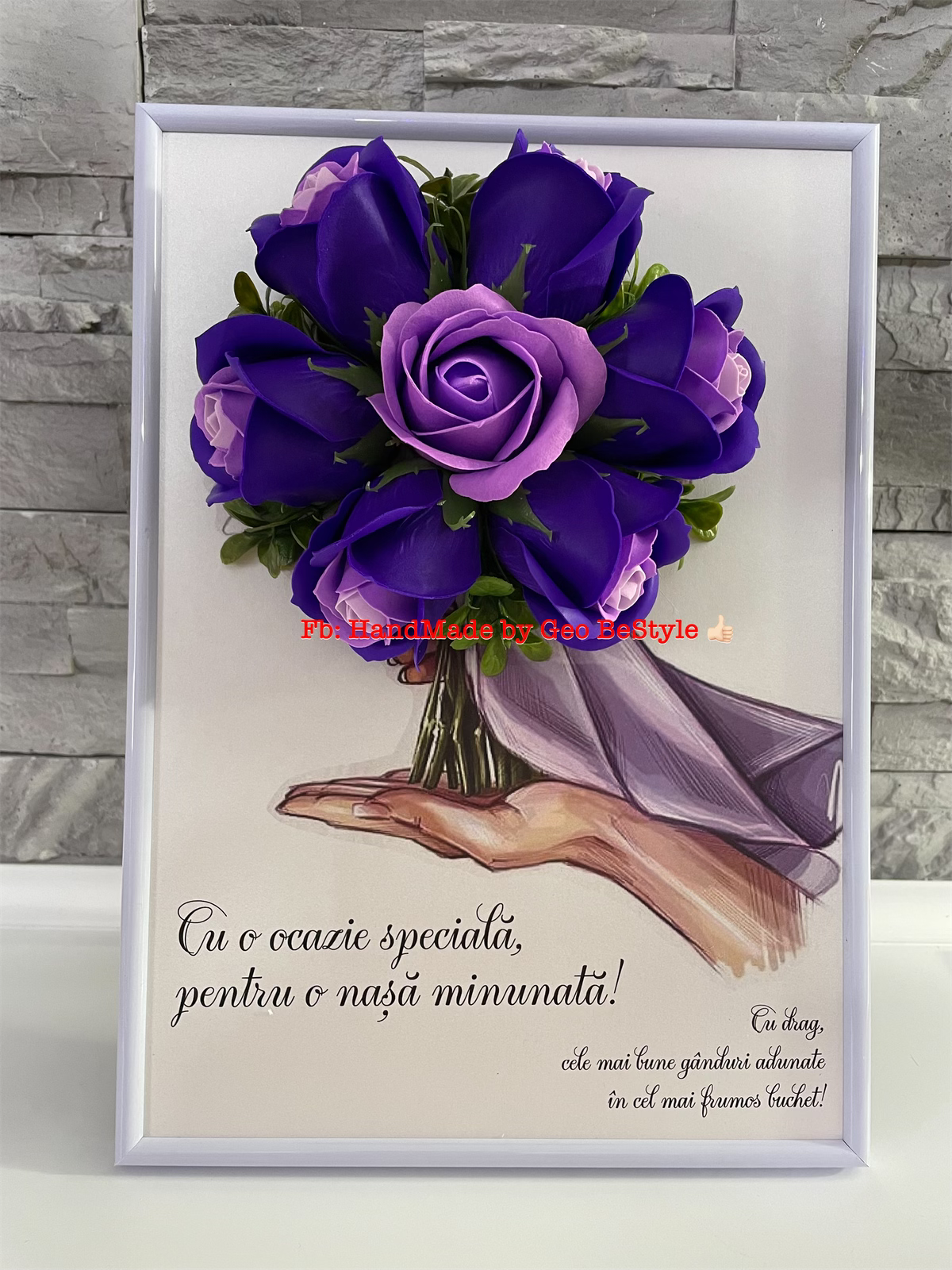 Tablou nunta pentru nasi cu buchet din trandafiri de sapun