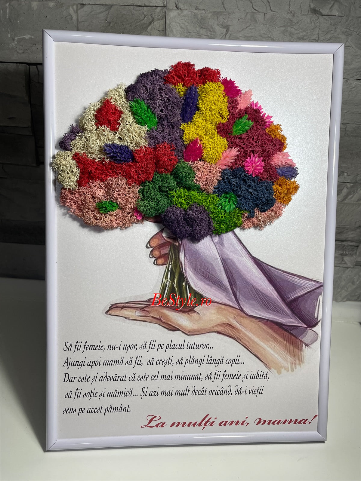 Tablou personalizat cu buchet din licheni A4
