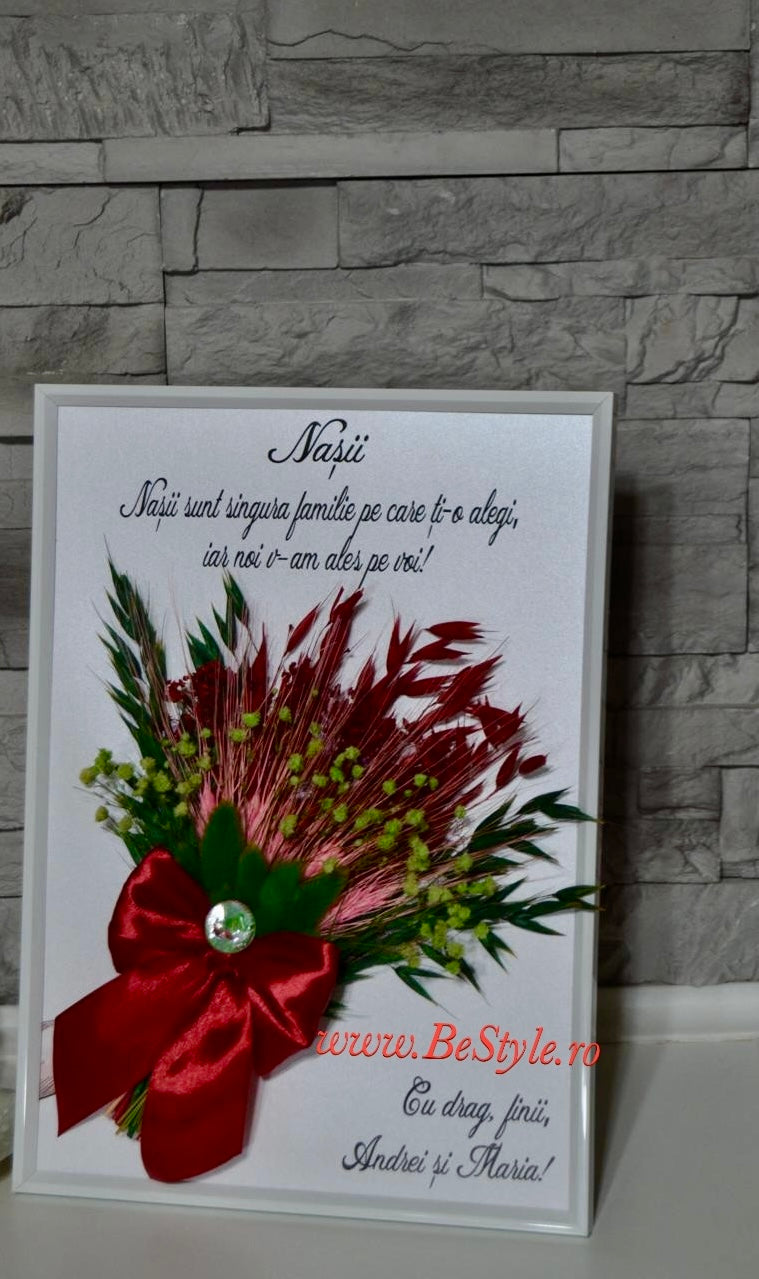 Tablou botez sau nunta pentru nasi - cu flori uscate