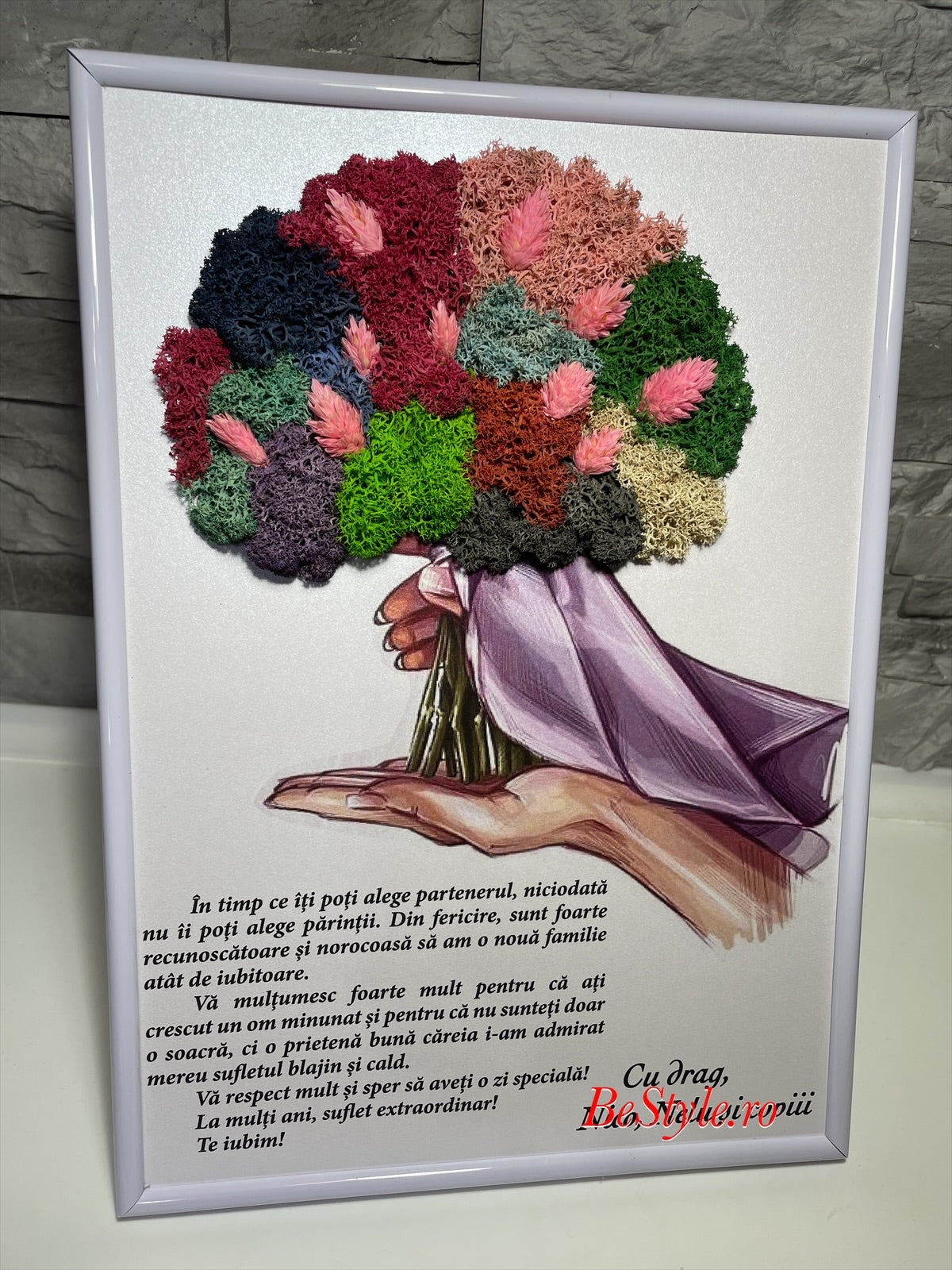 Tablou personalizat cu buchet din licheni A4