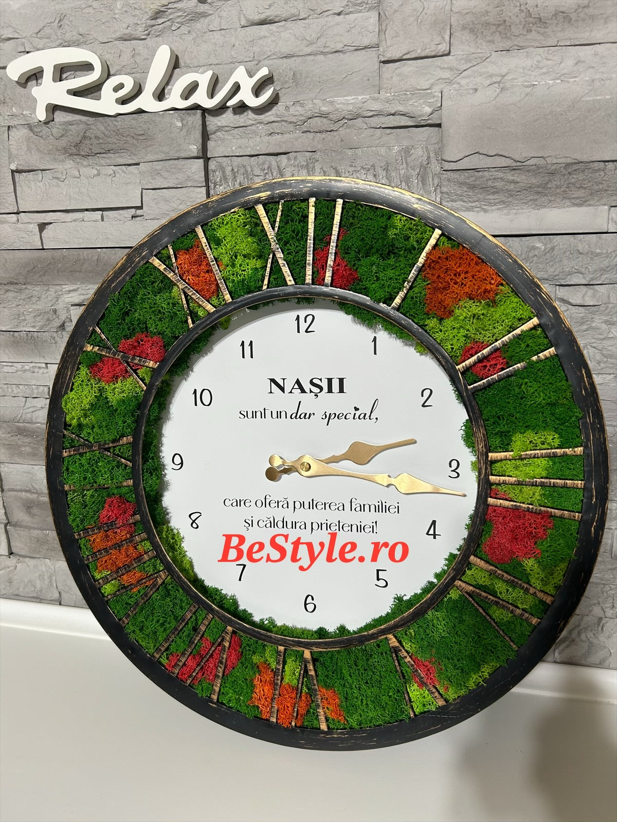 Ceas de perete cu licheni personalizat pentru nasi 02