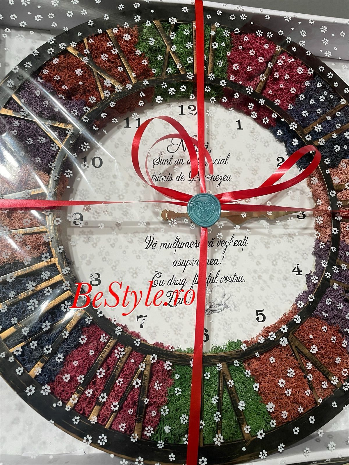 Ceas de perete cu licheni personalizat pentru nasi 04