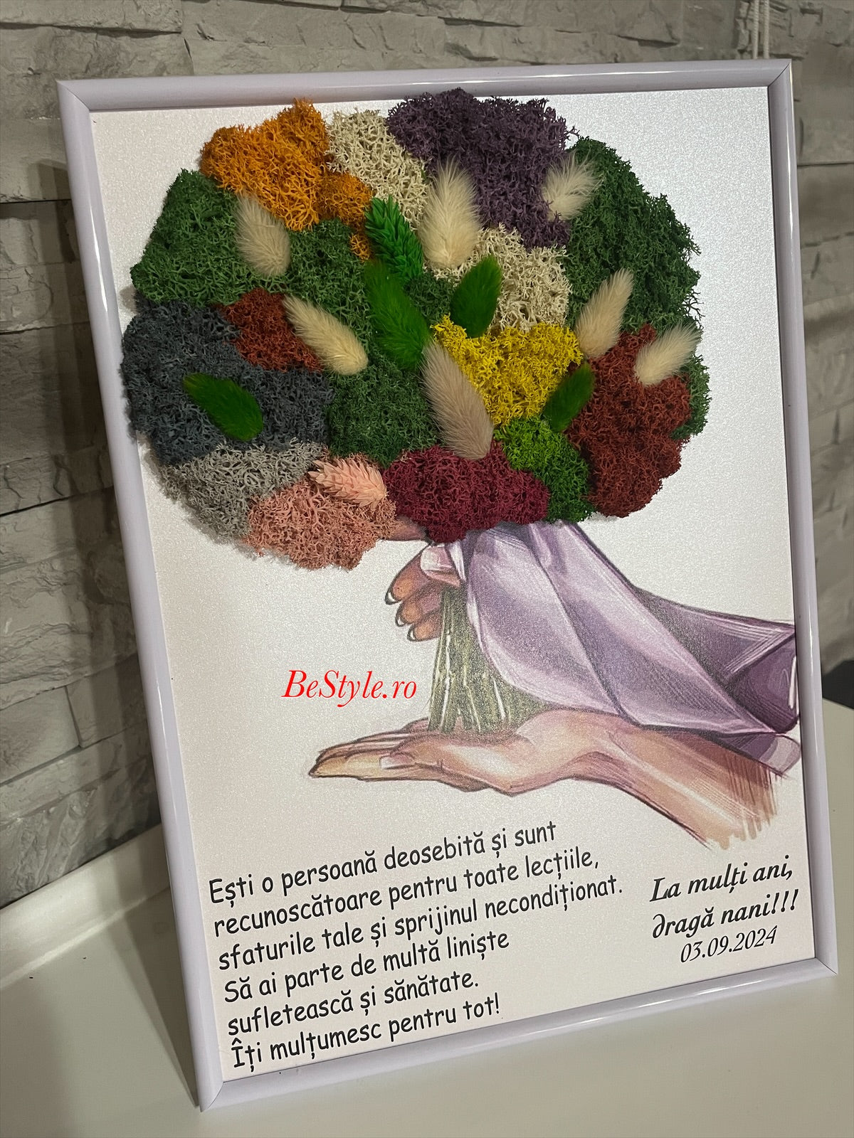 Tablou personalizat cu buchet din licheni A4