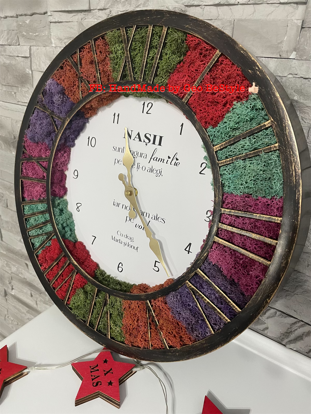 Ceas de perete cu licheni personalizat pentru nasi 01