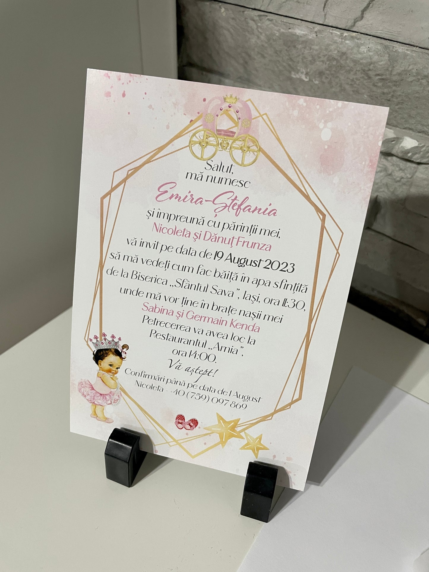 Invitatie botez BSIB028 - Princess carriage