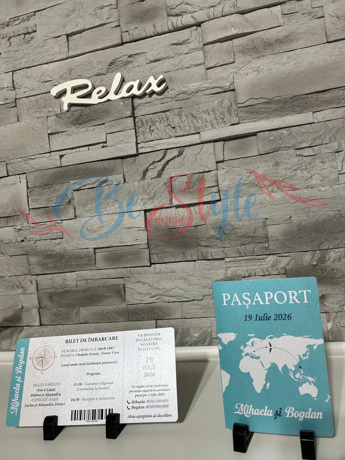 Invitatie nunta BSIN136 - pasaport si bilet de avion