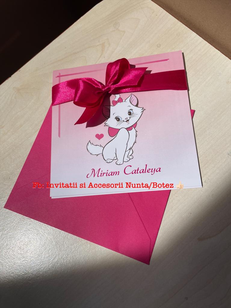 Invitatie botez BSIB029 cu fundita - Marie the cat