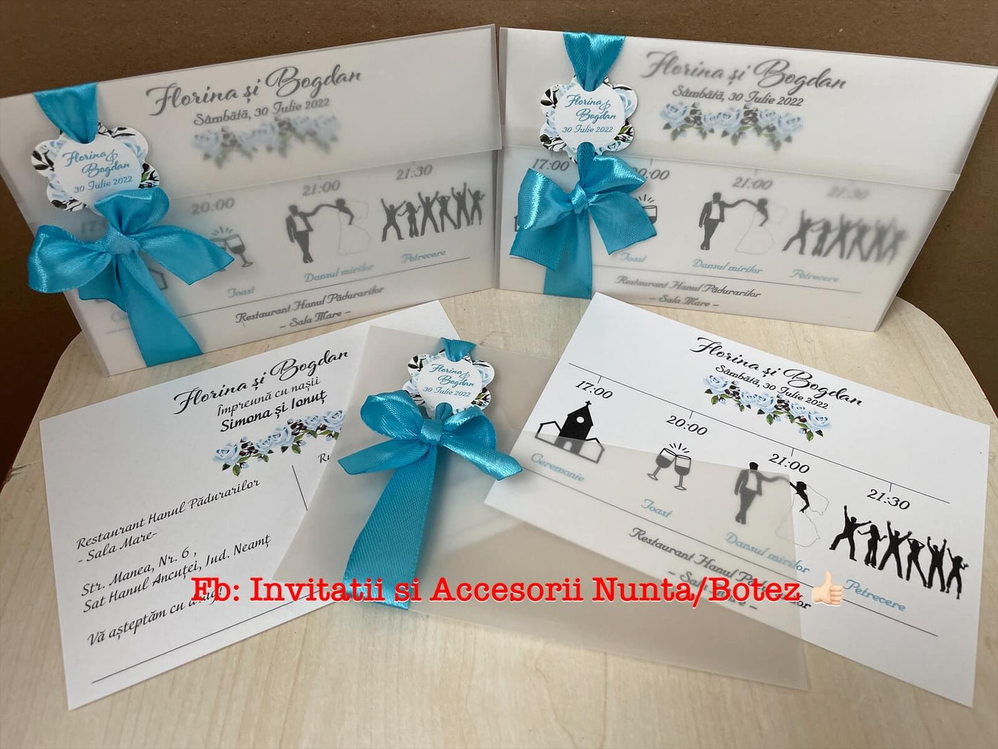Invitatie nunta BSIN077 cu fundita si calc