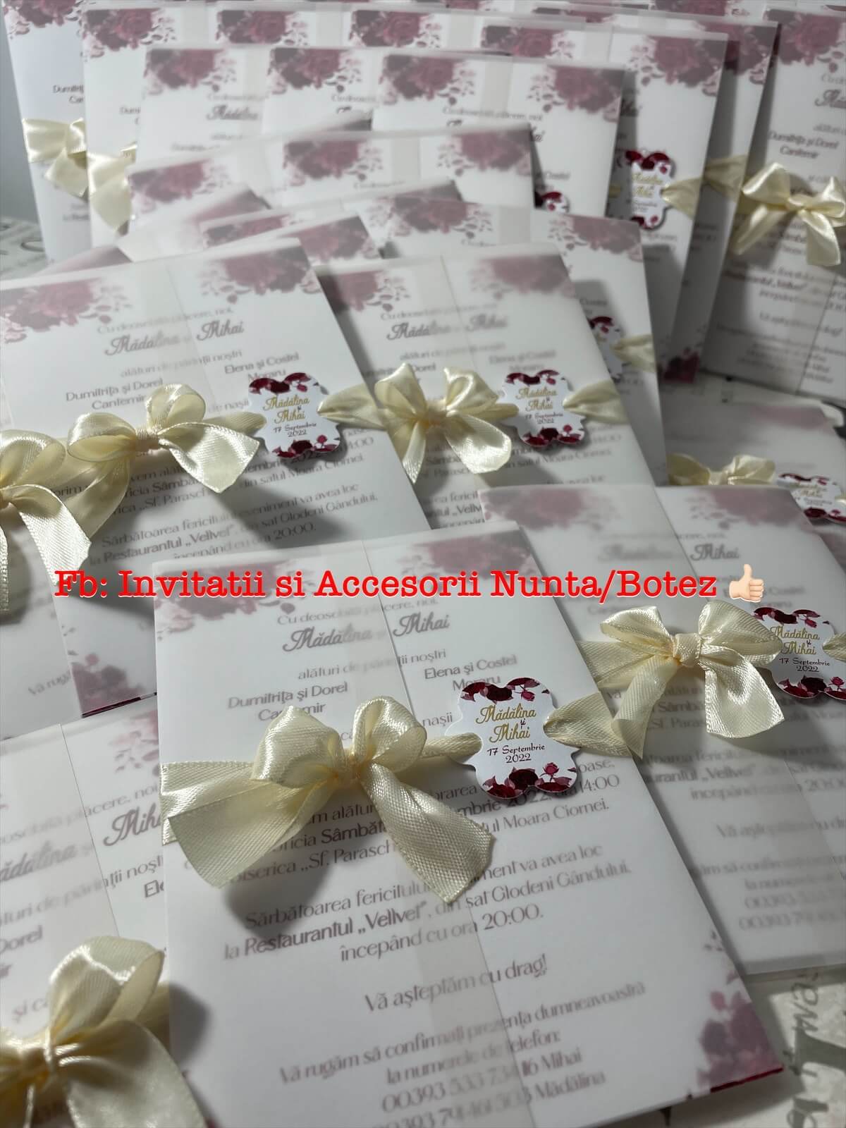 Invitatie nunta BSIN076 cu fundita si calc