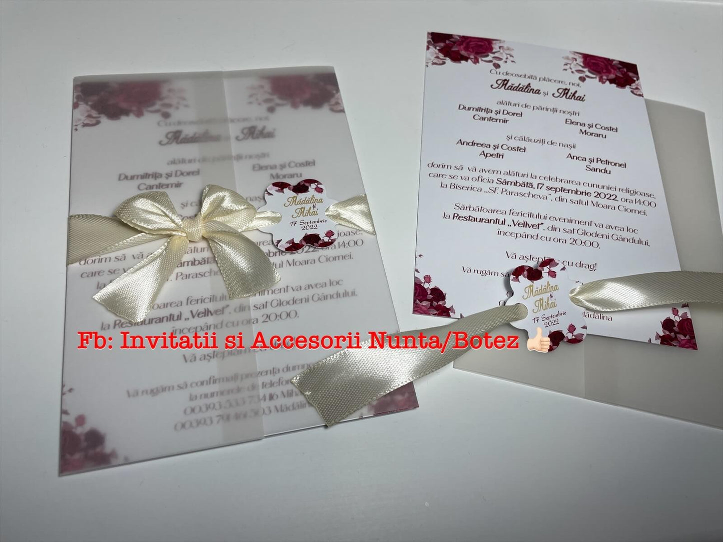 Invitatie nunta BSIN076 cu fundita si calc
