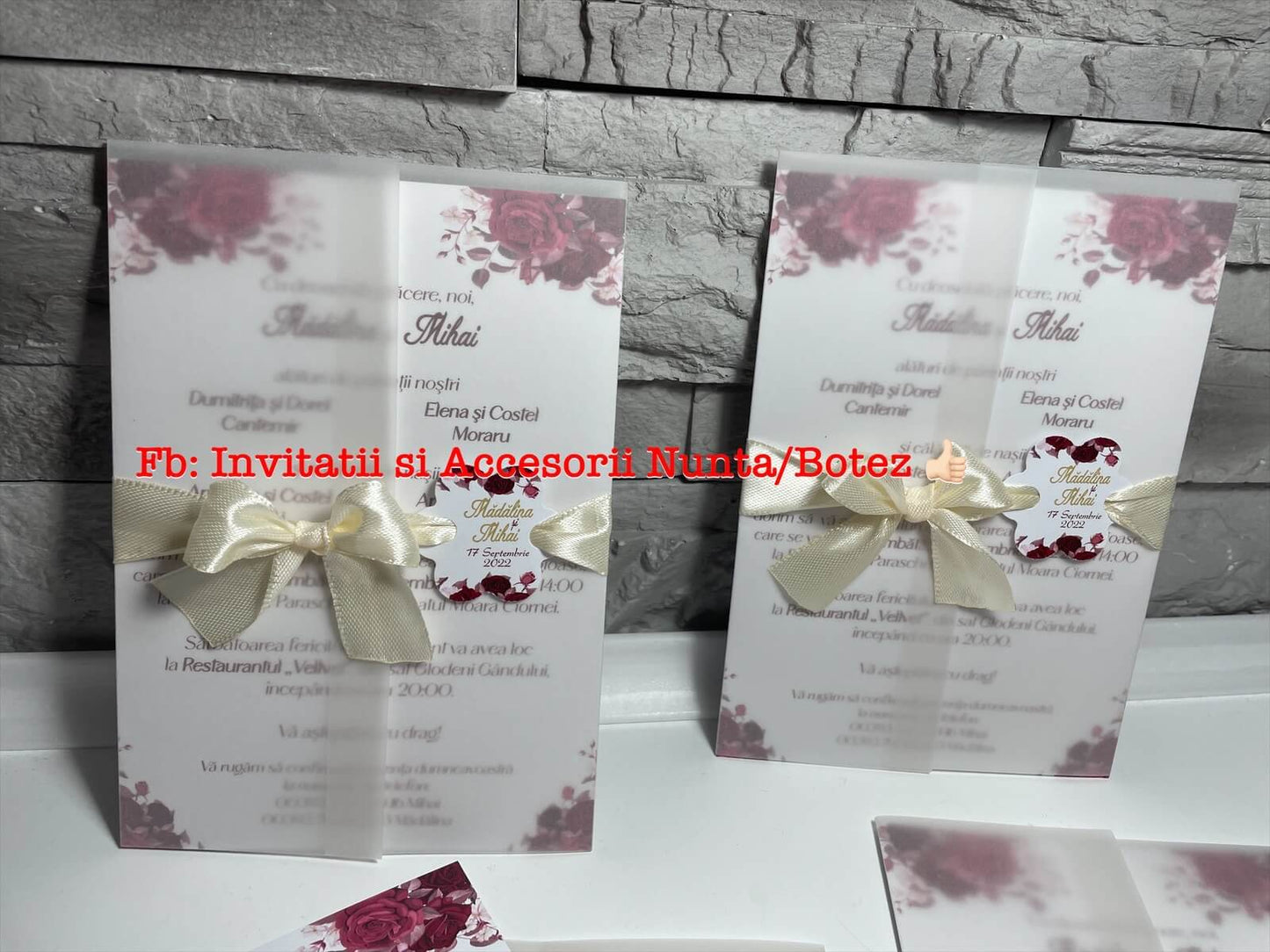 Invitatie nunta BSIN076 cu fundita si calc