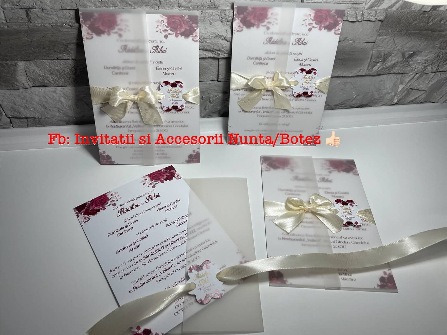 Invitatie nunta BSIN076 cu fundita si calc