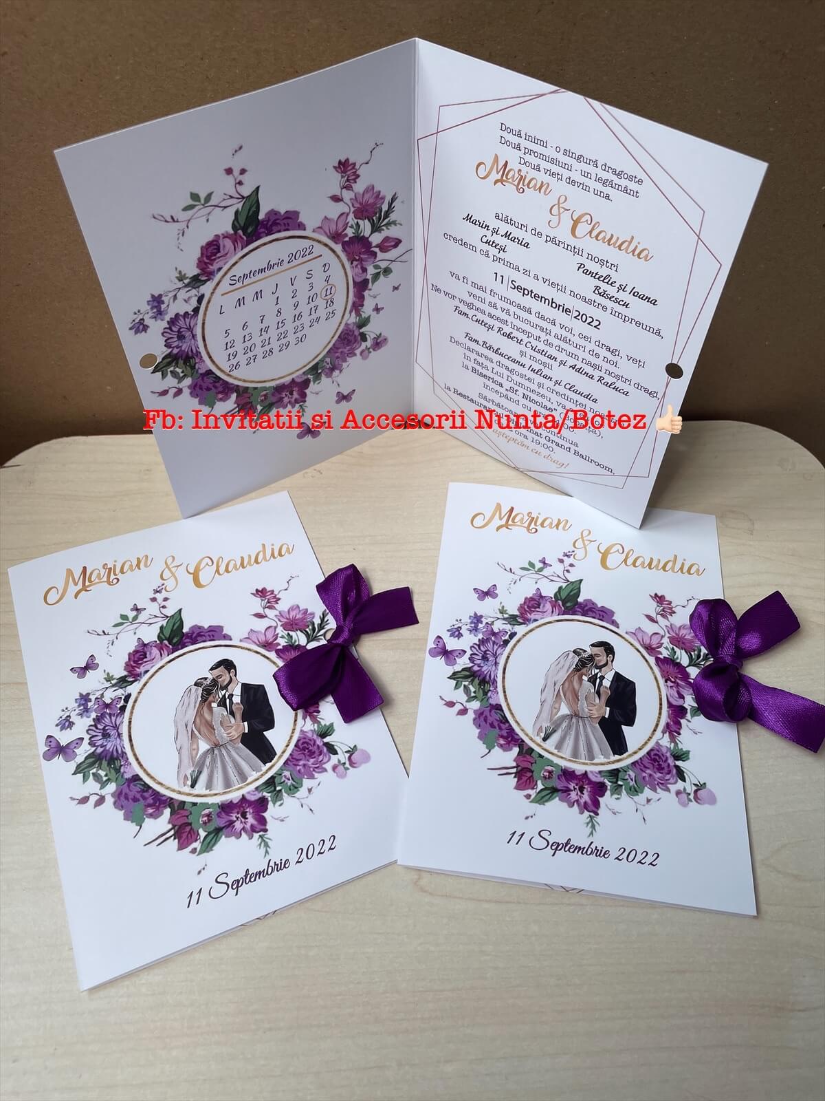 Invitatie nunta BSIN075 cu fundita