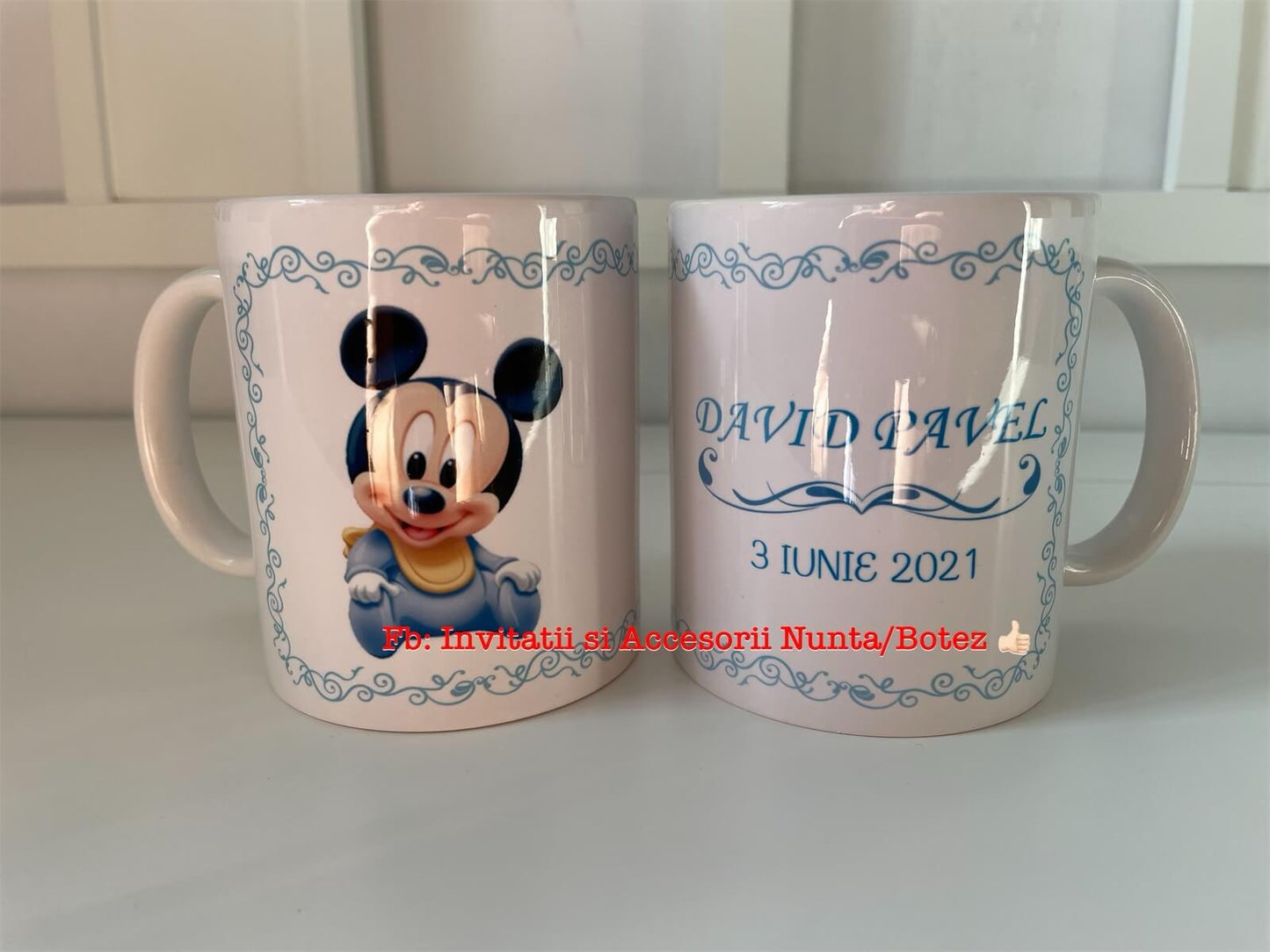 Cana personalizata alba baby Mickey Mouse