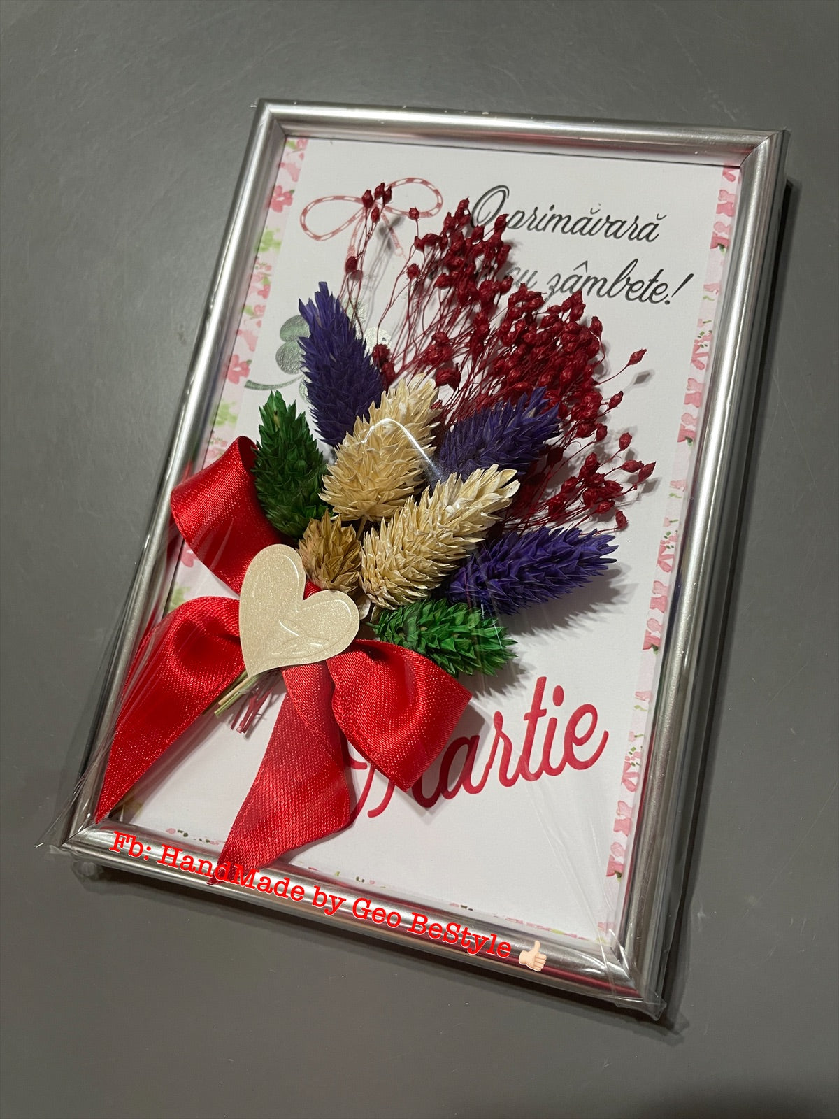 Tablou martisor cu buchet de flori uscate 10/15 cm 02