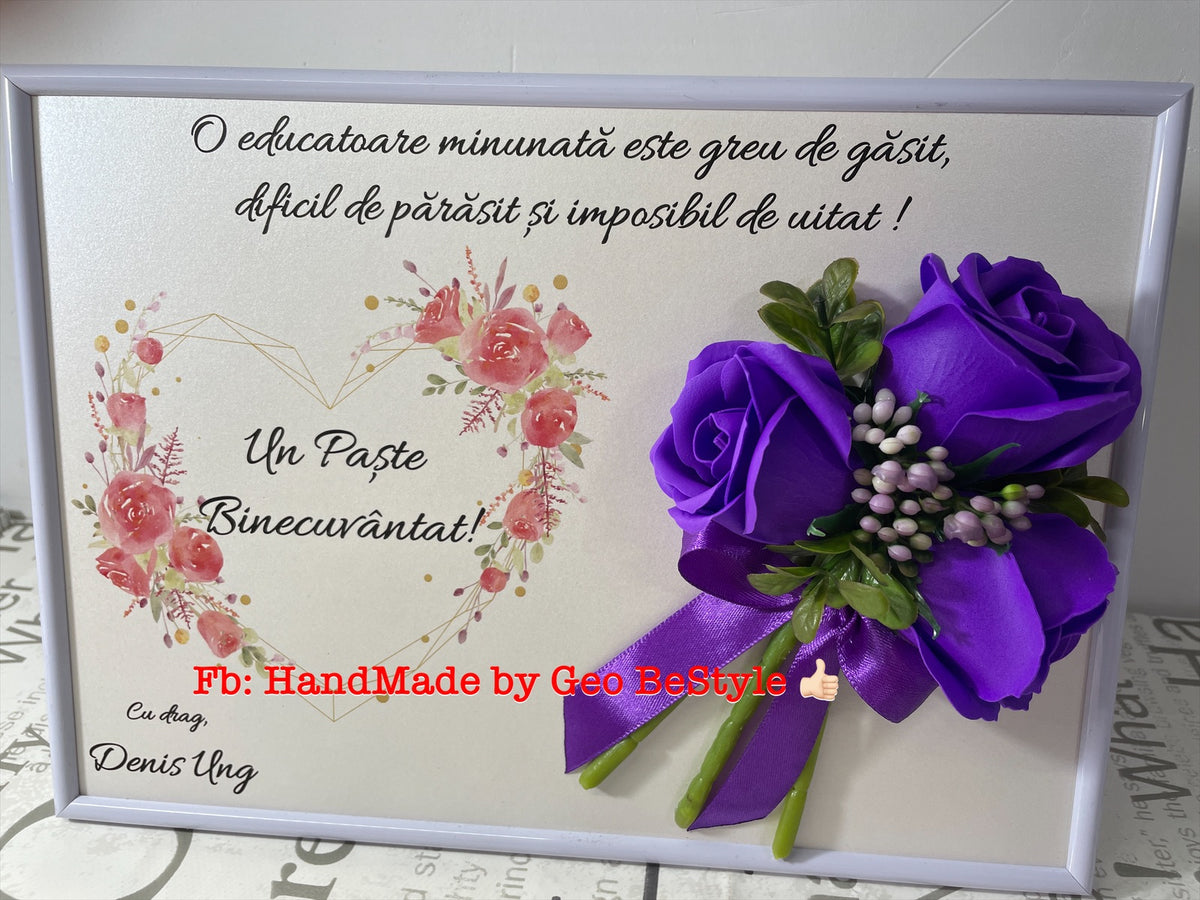 Tablou personalizat cu mesaj de Paste si buchet din trandafiri
