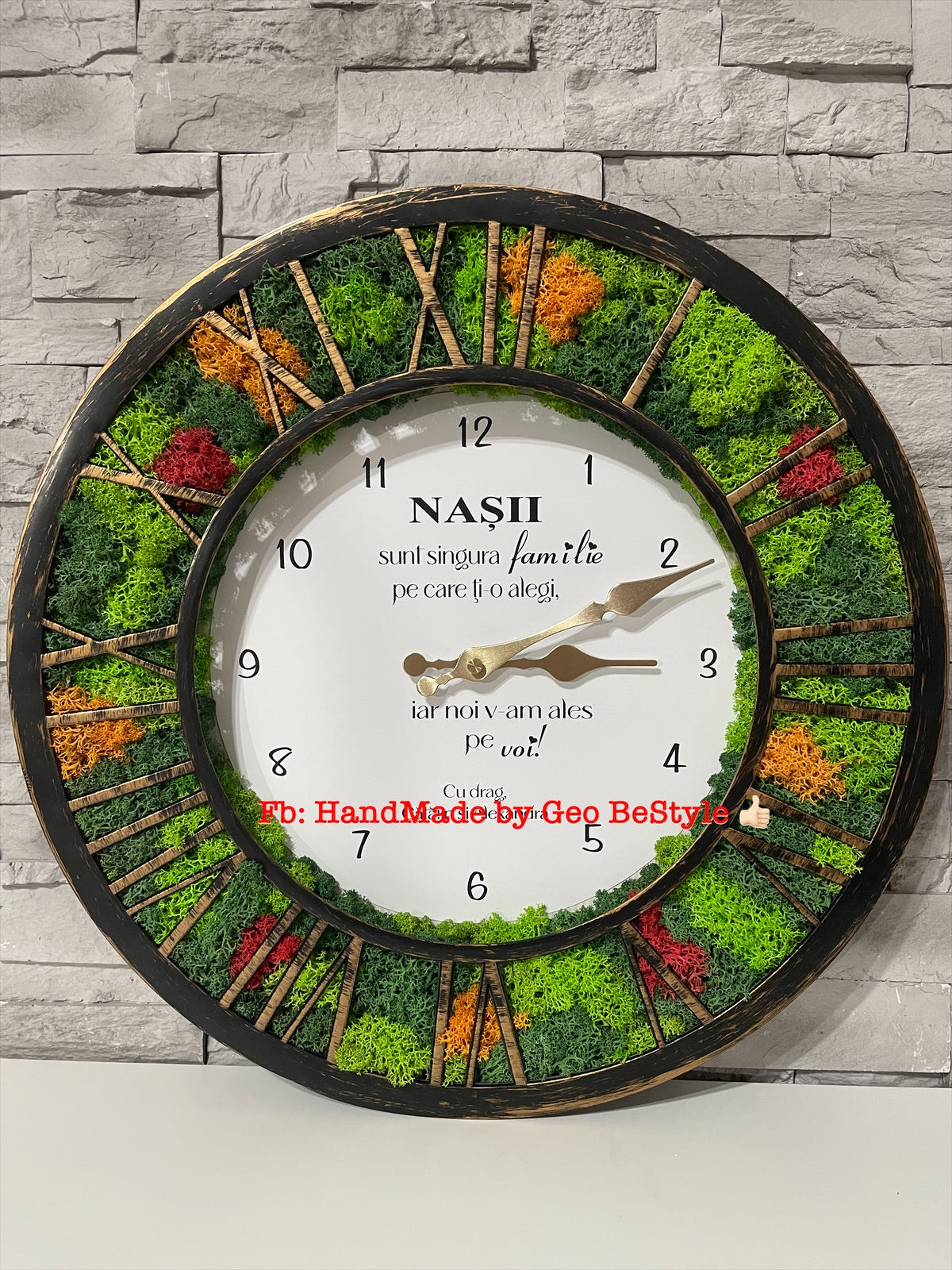 Ceas de perete cu licheni personalizat pentru nasi 02
