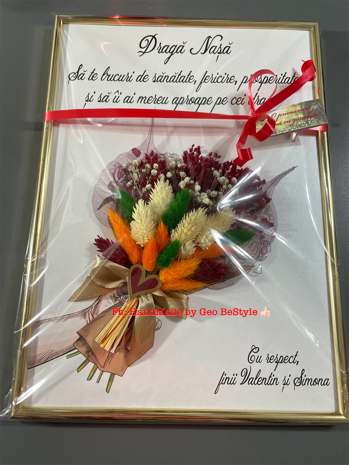 Tablou nunta pentru nasa cu buchet din flori uscate