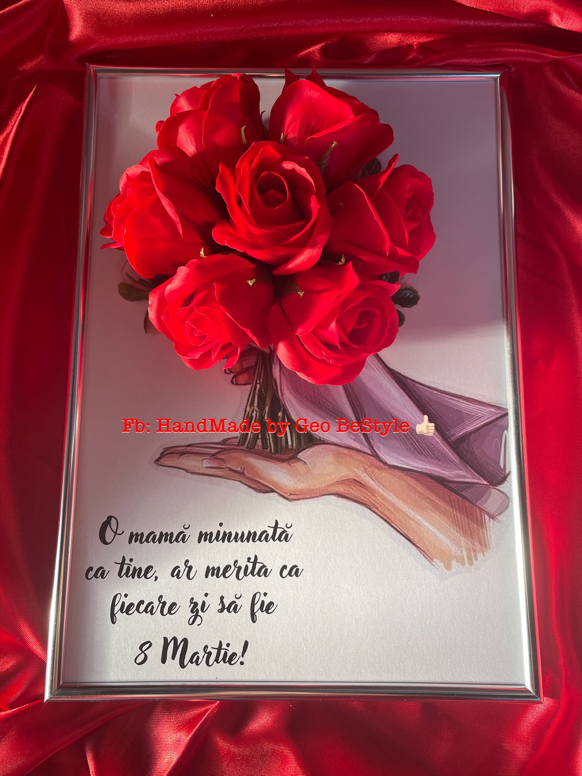 Tablou martisor pentru mama cu buchet din trandafiri de sapun