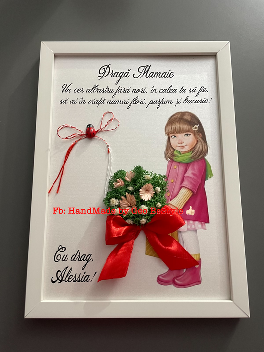 Tablou martisor pentru bunica cu mesaj si buchet cu licheni 02