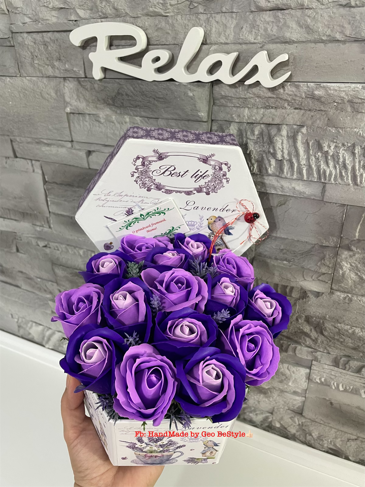 Aranjament cu trandafiri de sapun Lavander 01