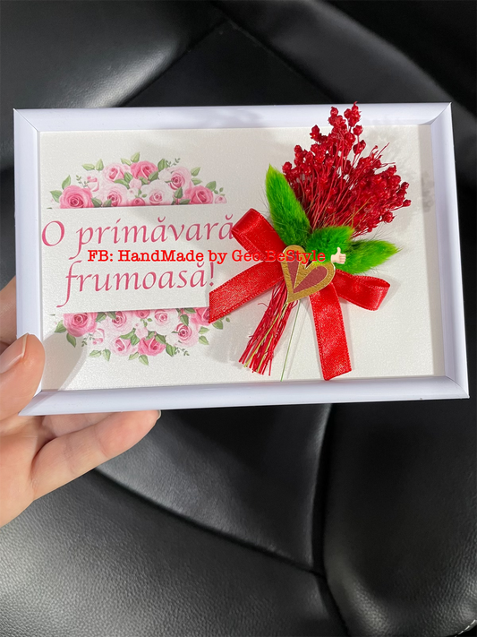 Tablou martisor cu buchet din flori uscate 10/15 cm 01
