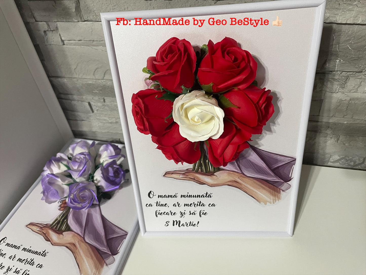 Tablou martisor pentru mama cu buchet din trandafiri de sapun