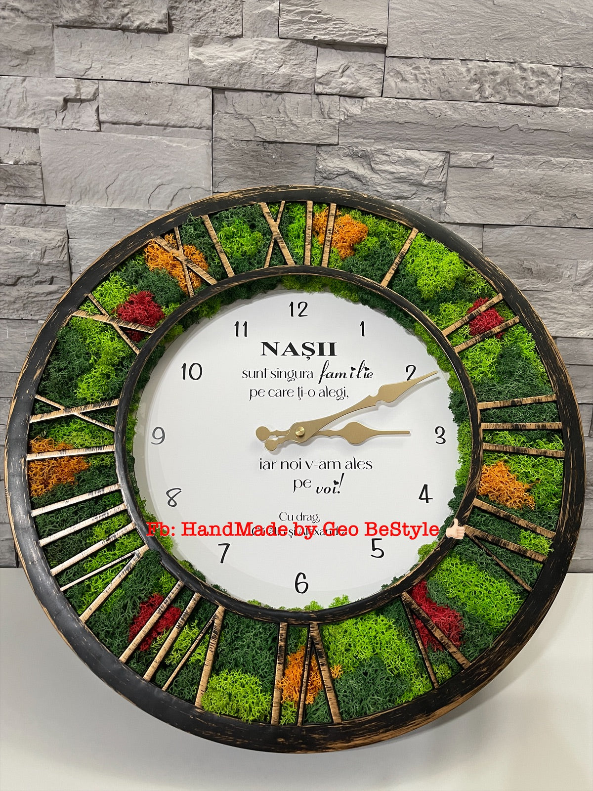 Ceas de perete cu licheni personalizat pentru nasi 02