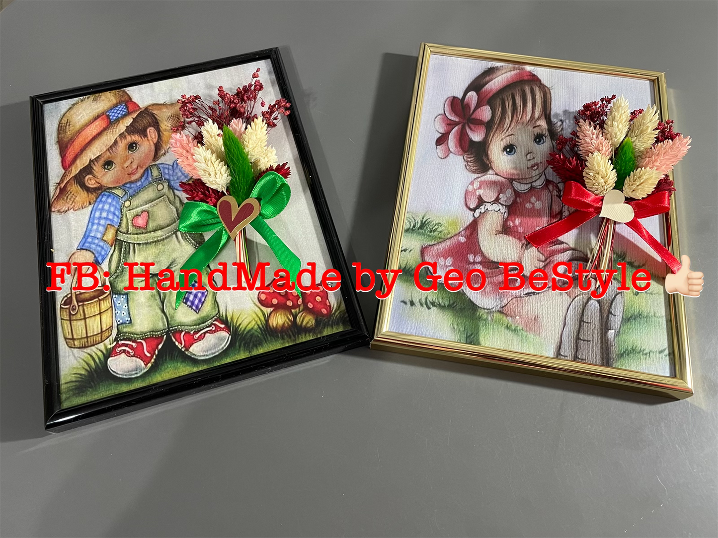 Tablou martisor cu buchet din flori uscate 13/18 cm - 01