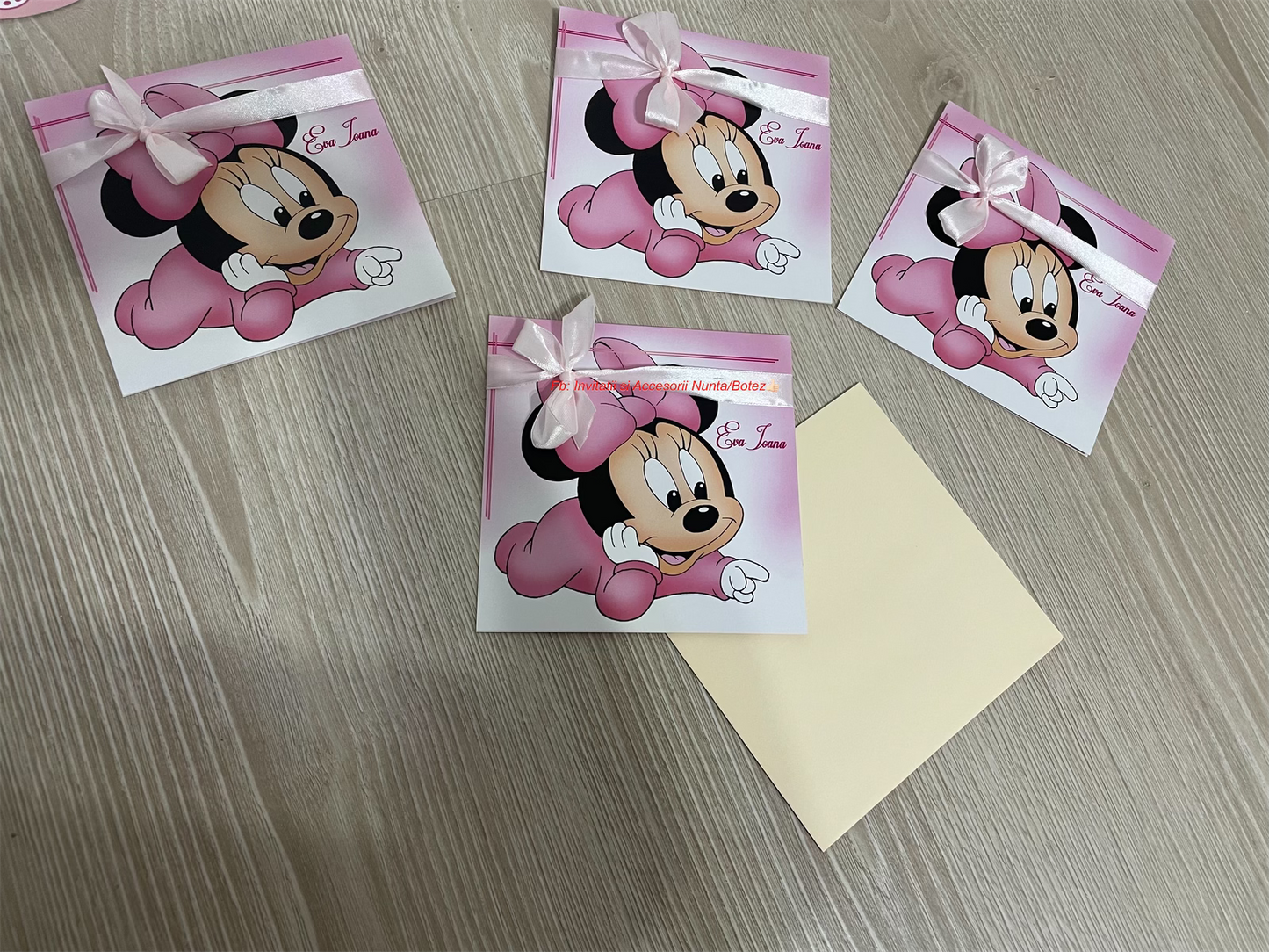 Invitatie botez BSIB005 cu fundita - Baby Minnie Mouse