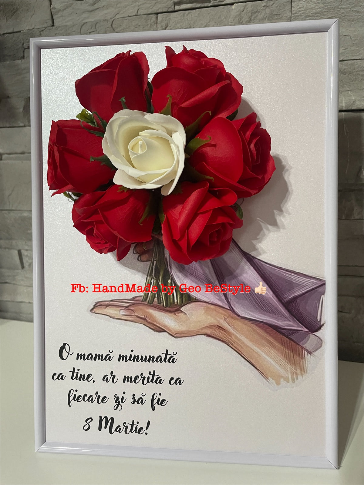 Tablou martisor pentru mama cu buchet din trandafiri de sapun