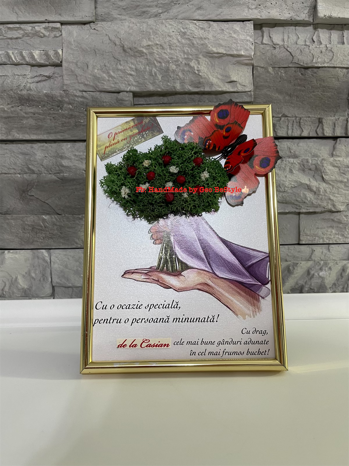 Tablou martisor buchet din licheni 13/18 cm