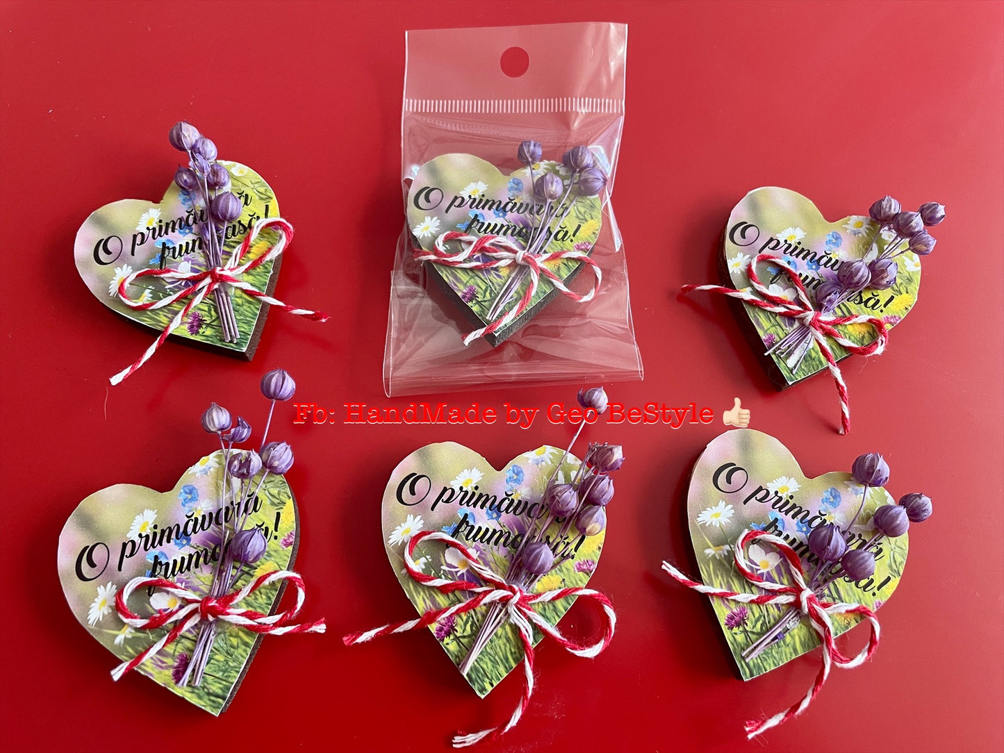 Martisoare - inimioare cu flori uscate magnet de frigider