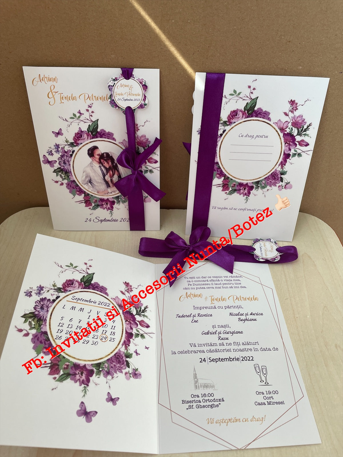 Invitatie nunta BSIN084 cu fundita si eticheta