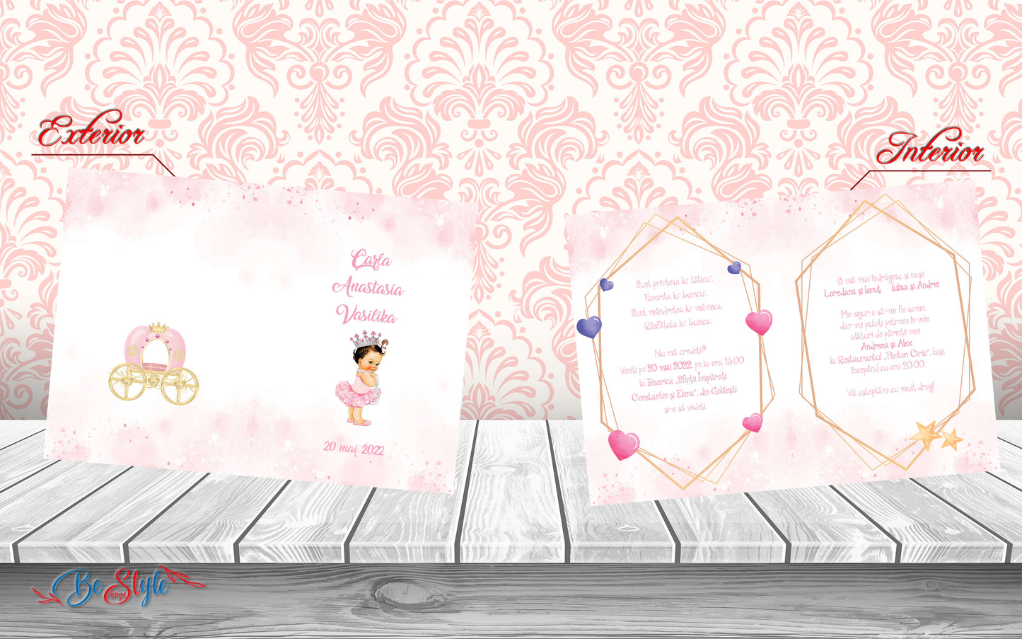 Invitatie botez BSIB023 - Princess carriage