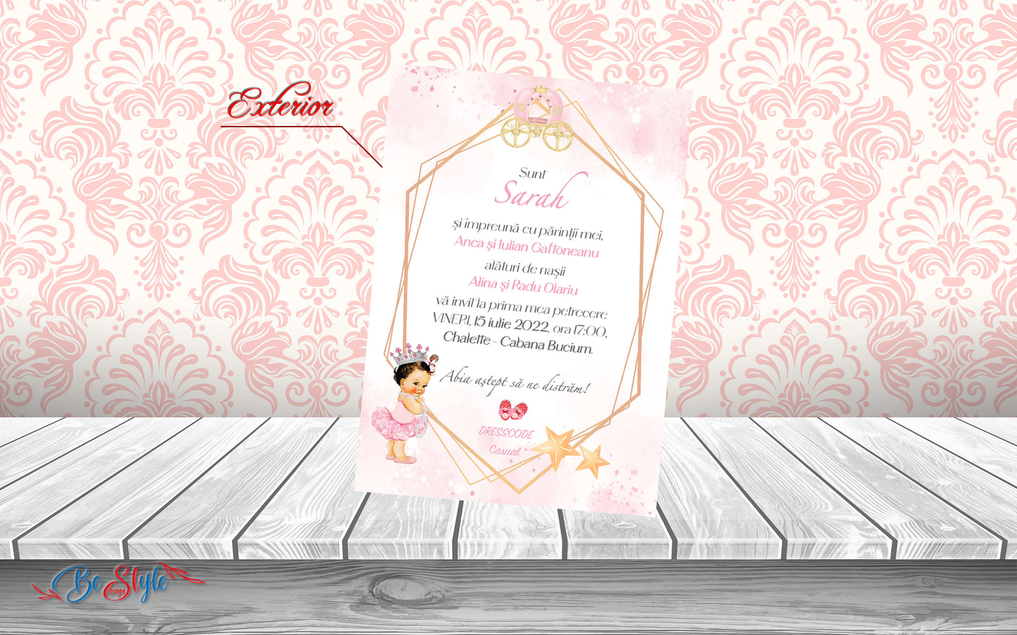 Invitatie botez BSIB028 - Princess carriage
