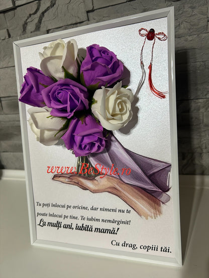 Tablou martisor pentru mama cu buchet din trandafiri de sapun