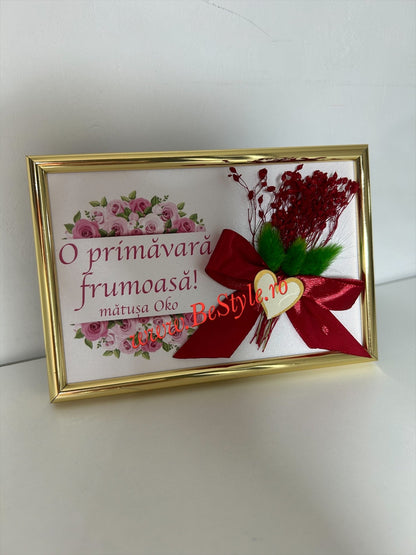 Tablou martisor cu buchet de flori uscate 10/15 cm 01