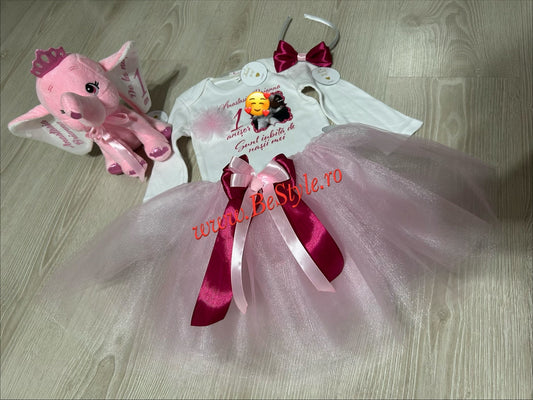 Set mot: body personalizat + tutu + plus personalizat + diadema