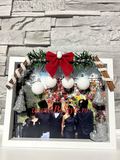 Aranjament tip rama personalizata cu foto de Craciun
