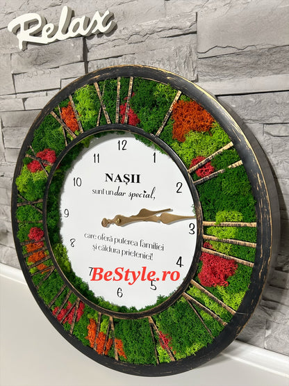 Ceas de perete cu licheni personalizat pentru nasi 02